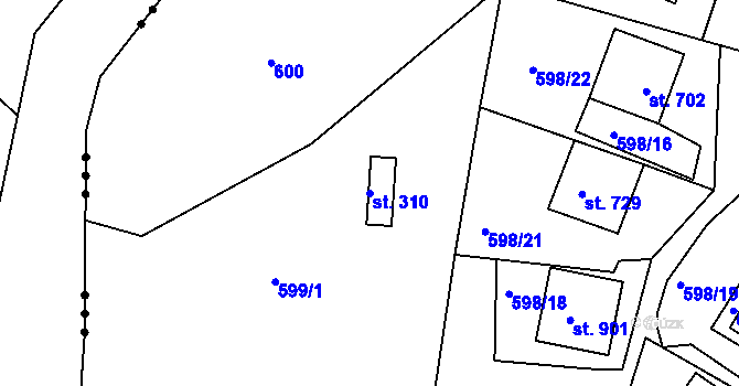 Parcela st. 310 v KÚ Sýkořice, Katastrální mapa