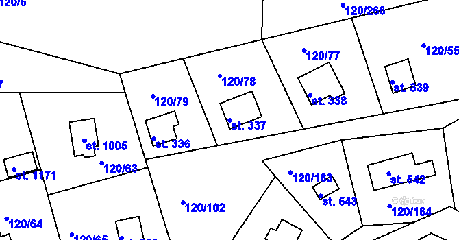 Parcela st. 337 v KÚ Sýkořice, Katastrální mapa