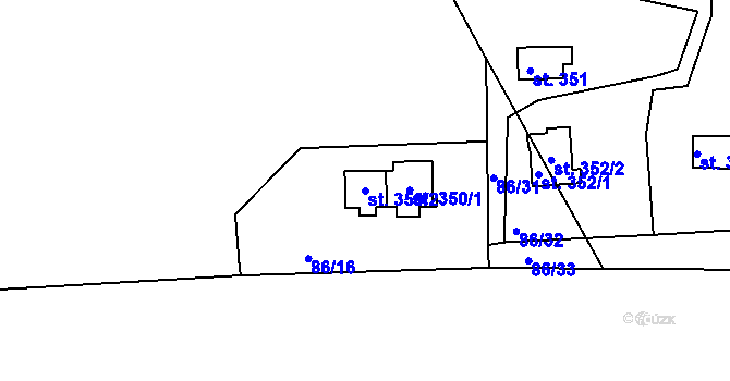 Parcela st. 350/2 v KÚ Sýkořice, Katastrální mapa
