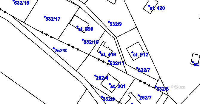 Parcela st. 419 v KÚ Sýkořice, Katastrální mapa
