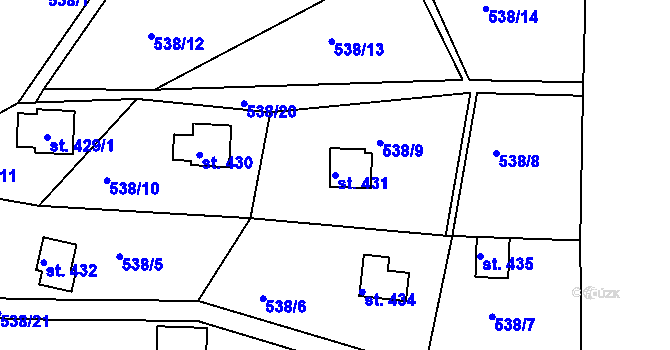 Parcela st. 431 v KÚ Sýkořice, Katastrální mapa