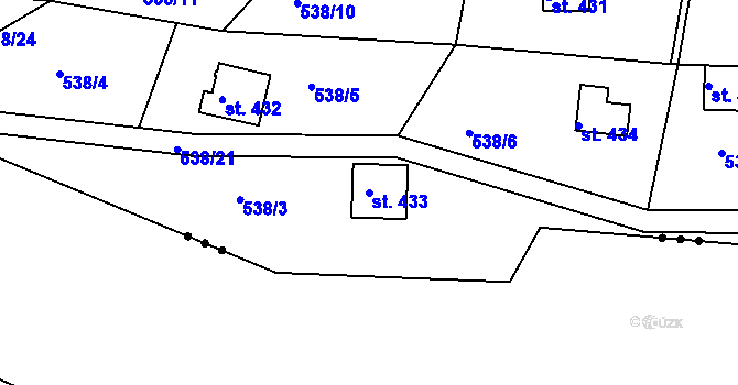 Parcela st. 433 v KÚ Sýkořice, Katastrální mapa