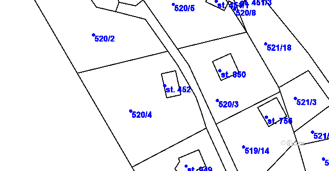 Parcela st. 452 v KÚ Sýkořice, Katastrální mapa