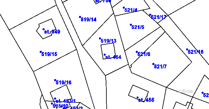 Parcela st. 454 v KÚ Sýkořice, Katastrální mapa