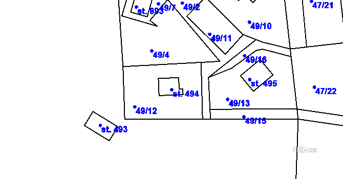 Parcela st. 494 v KÚ Sýkořice, Katastrální mapa