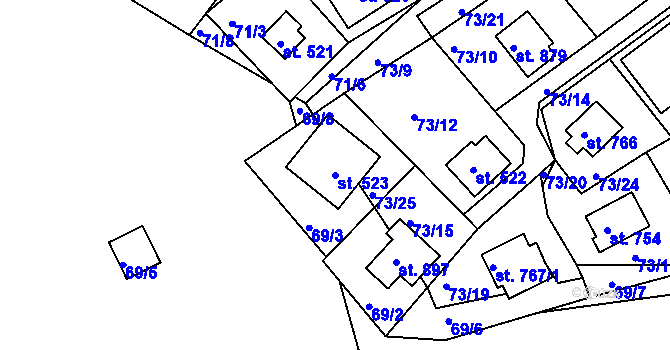 Parcela st. 523 v KÚ Sýkořice, Katastrální mapa