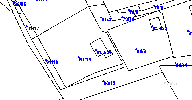 Parcela st. 534 v KÚ Sýkořice, Katastrální mapa