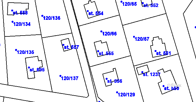 Parcela st. 555 v KÚ Sýkořice, Katastrální mapa
