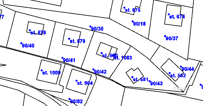 Parcela st. 580 v KÚ Sýkořice, Katastrální mapa