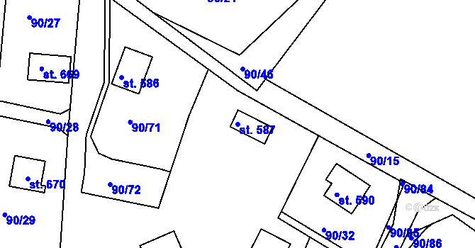 Parcela st. 587 v KÚ Sýkořice, Katastrální mapa