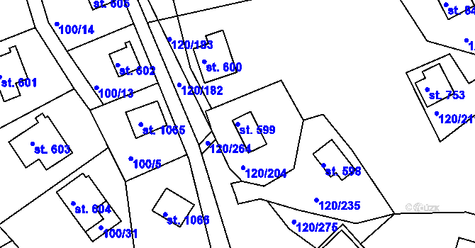 Parcela st. 599 v KÚ Sýkořice, Katastrální mapa