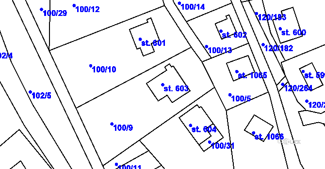 Parcela st. 603 v KÚ Sýkořice, Katastrální mapa