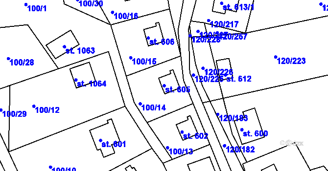 Parcela st. 605 v KÚ Sýkořice, Katastrální mapa