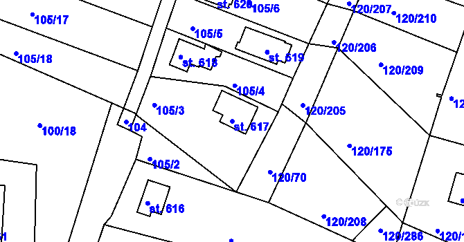Parcela st. 617 v KÚ Sýkořice, Katastrální mapa