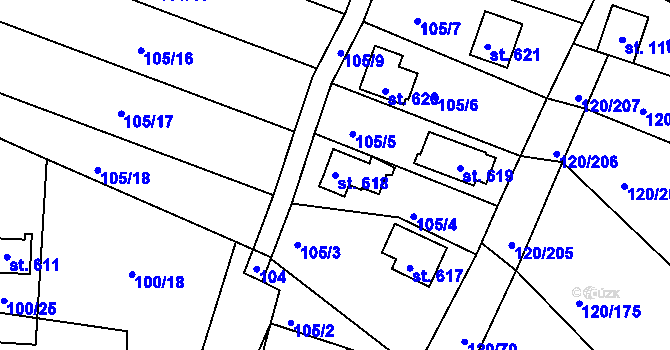Parcela st. 618 v KÚ Sýkořice, Katastrální mapa