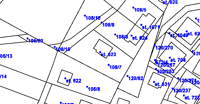 Parcela st. 623 v KÚ Sýkořice, Katastrální mapa