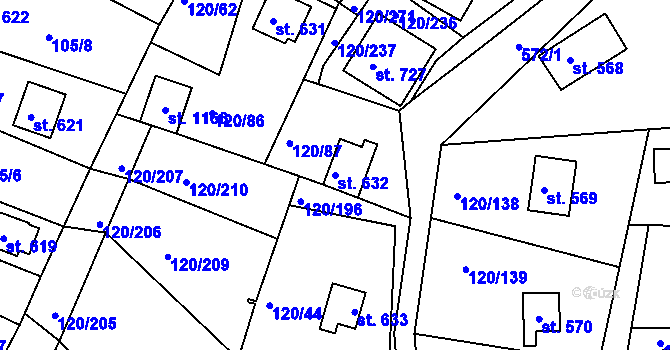Parcela st. 632 v KÚ Sýkořice, Katastrální mapa