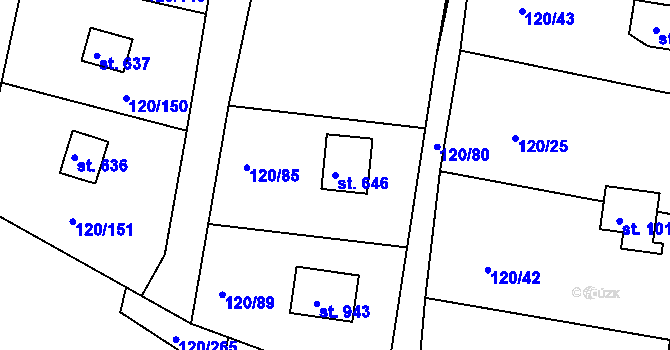 Parcela st. 646 v KÚ Sýkořice, Katastrální mapa