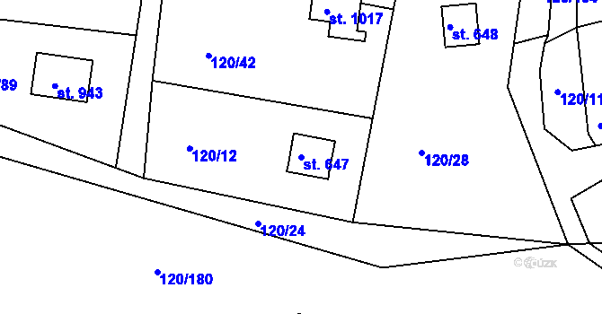 Parcela st. 647 v KÚ Sýkořice, Katastrální mapa