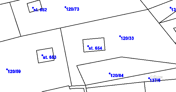 Parcela st. 654 v KÚ Sýkořice, Katastrální mapa