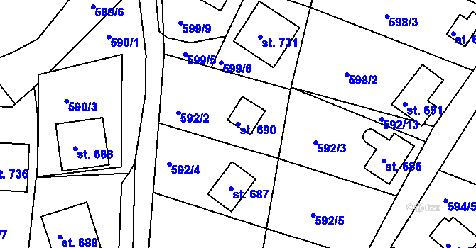 Parcela st. 690 v KÚ Sýkořice, Katastrální mapa