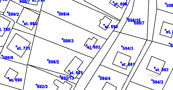 Parcela st. 692 v KÚ Sýkořice, Katastrální mapa