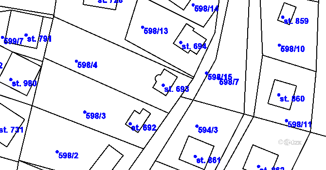 Parcela st. 693 v KÚ Sýkořice, Katastrální mapa
