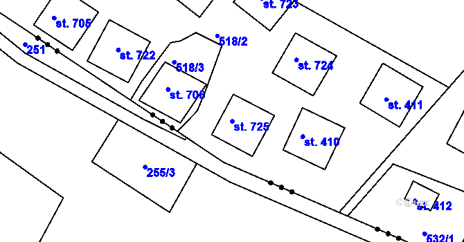 Parcela st. 725 v KÚ Sýkořice, Katastrální mapa