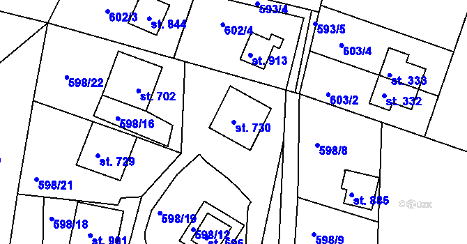 Parcela st. 730 v KÚ Sýkořice, Katastrální mapa