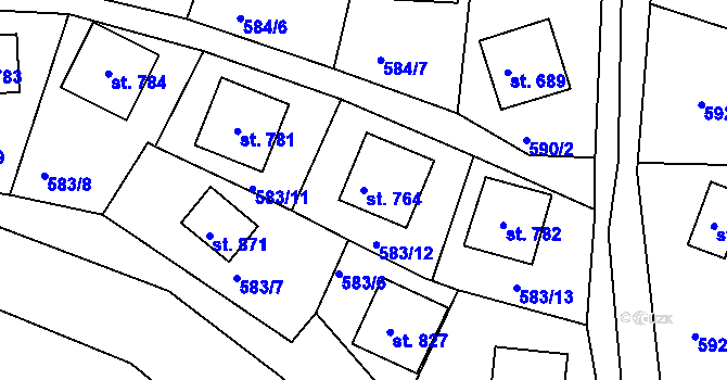 Parcela st. 764 v KÚ Sýkořice, Katastrální mapa