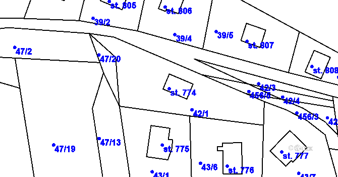 Parcela st. 774 v KÚ Sýkořice, Katastrální mapa