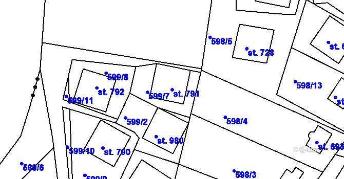 Parcela st. 791 v KÚ Sýkořice, Katastrální mapa