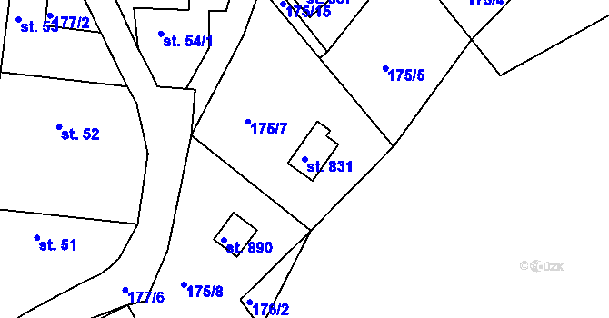 Parcela st. 831 v KÚ Sýkořice, Katastrální mapa