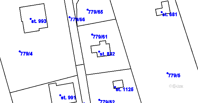 Parcela st. 832 v KÚ Sýkořice, Katastrální mapa