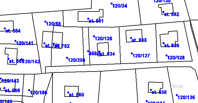 Parcela st. 834 v KÚ Sýkořice, Katastrální mapa