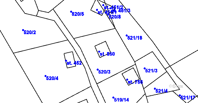 Parcela st. 850 v KÚ Sýkořice, Katastrální mapa