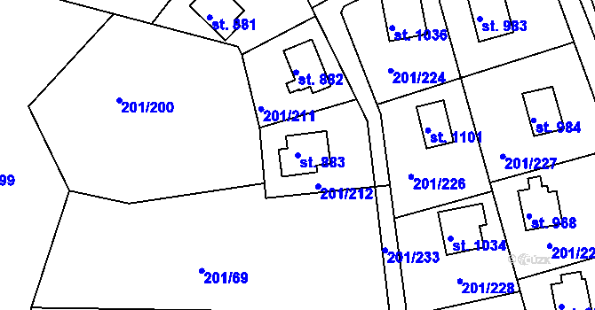 Parcela st. 883 v KÚ Sýkořice, Katastrální mapa