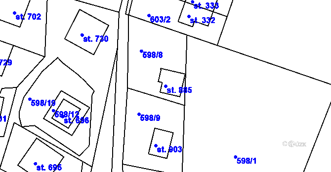 Parcela st. 885 v KÚ Sýkořice, Katastrální mapa