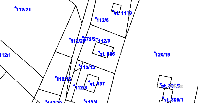 Parcela st. 886 v KÚ Sýkořice, Katastrální mapa