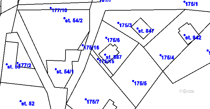 Parcela st. 887 v KÚ Sýkořice, Katastrální mapa