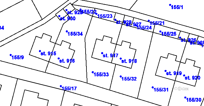 Parcela st. 917 v KÚ Sýkořice, Katastrální mapa