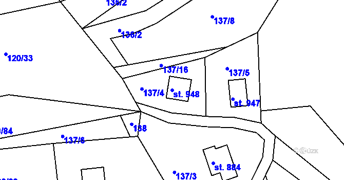 Parcela st. 948 v KÚ Sýkořice, Katastrální mapa