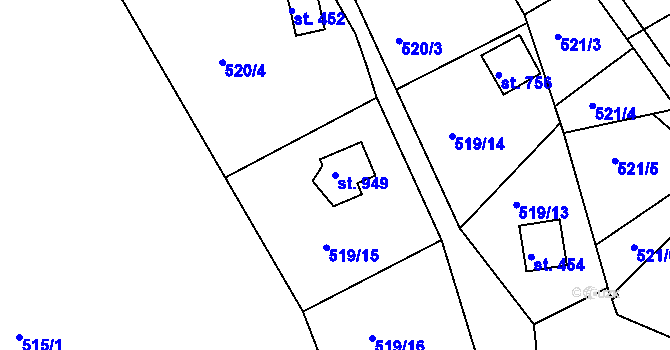 Parcela st. 949 v KÚ Sýkořice, Katastrální mapa