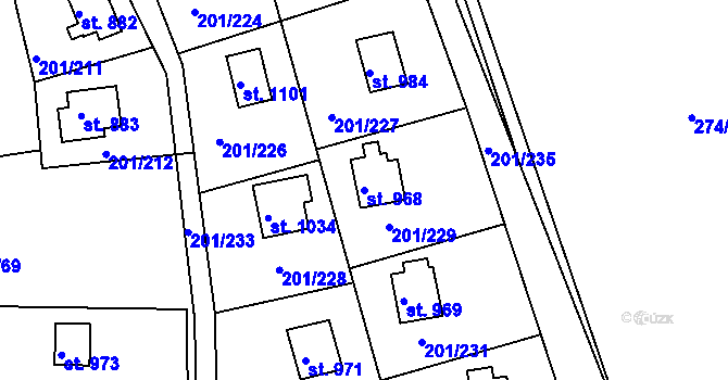 Parcela st. 968 v KÚ Sýkořice, Katastrální mapa