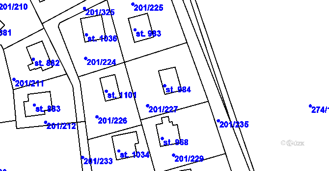 Parcela st. 984 v KÚ Sýkořice, Katastrální mapa