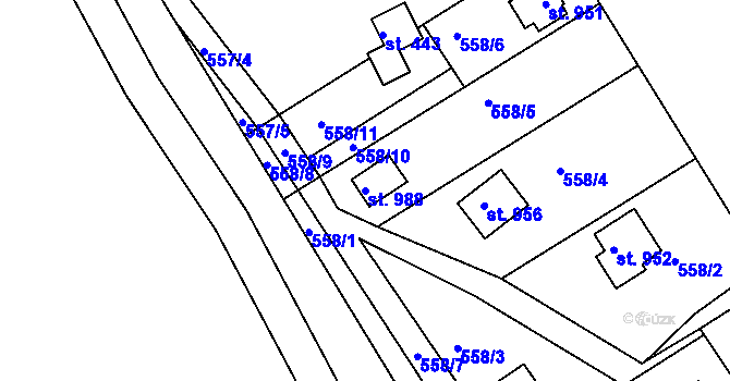 Parcela st. 988 v KÚ Sýkořice, Katastrální mapa