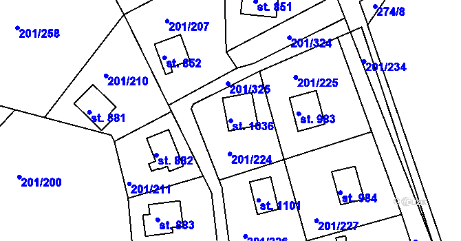 Parcela st. 1036 v KÚ Sýkořice, Katastrální mapa