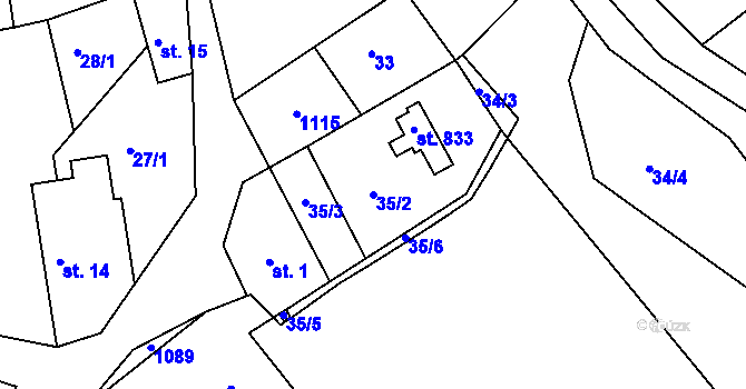 Parcela st. 35/2 v KÚ Sýkořice, Katastrální mapa