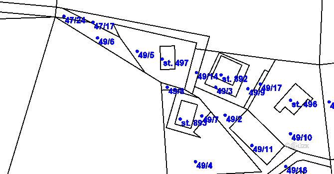 Parcela st. 49/8 v KÚ Sýkořice, Katastrální mapa