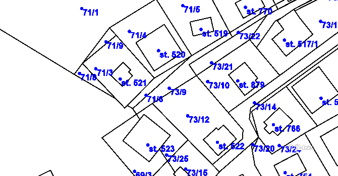 Parcela st. 73/9 v KÚ Sýkořice, Katastrální mapa